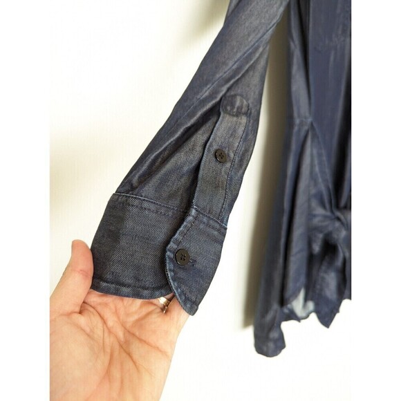 Club Monaco Ladore Tie Front Dress Women Size 4 Dark Blue Chambray Western Rodeo - Picture 6 of 12